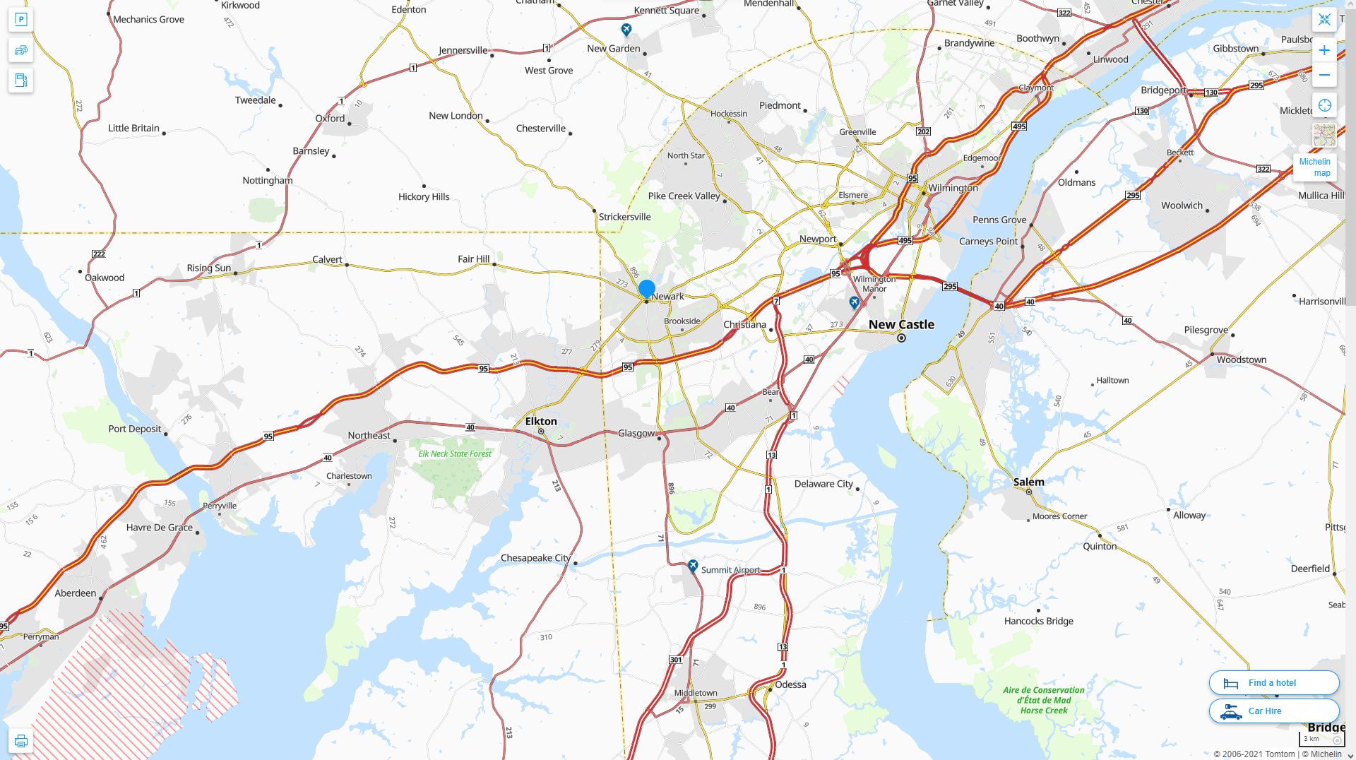 Newark Delaware Highway and Road Map